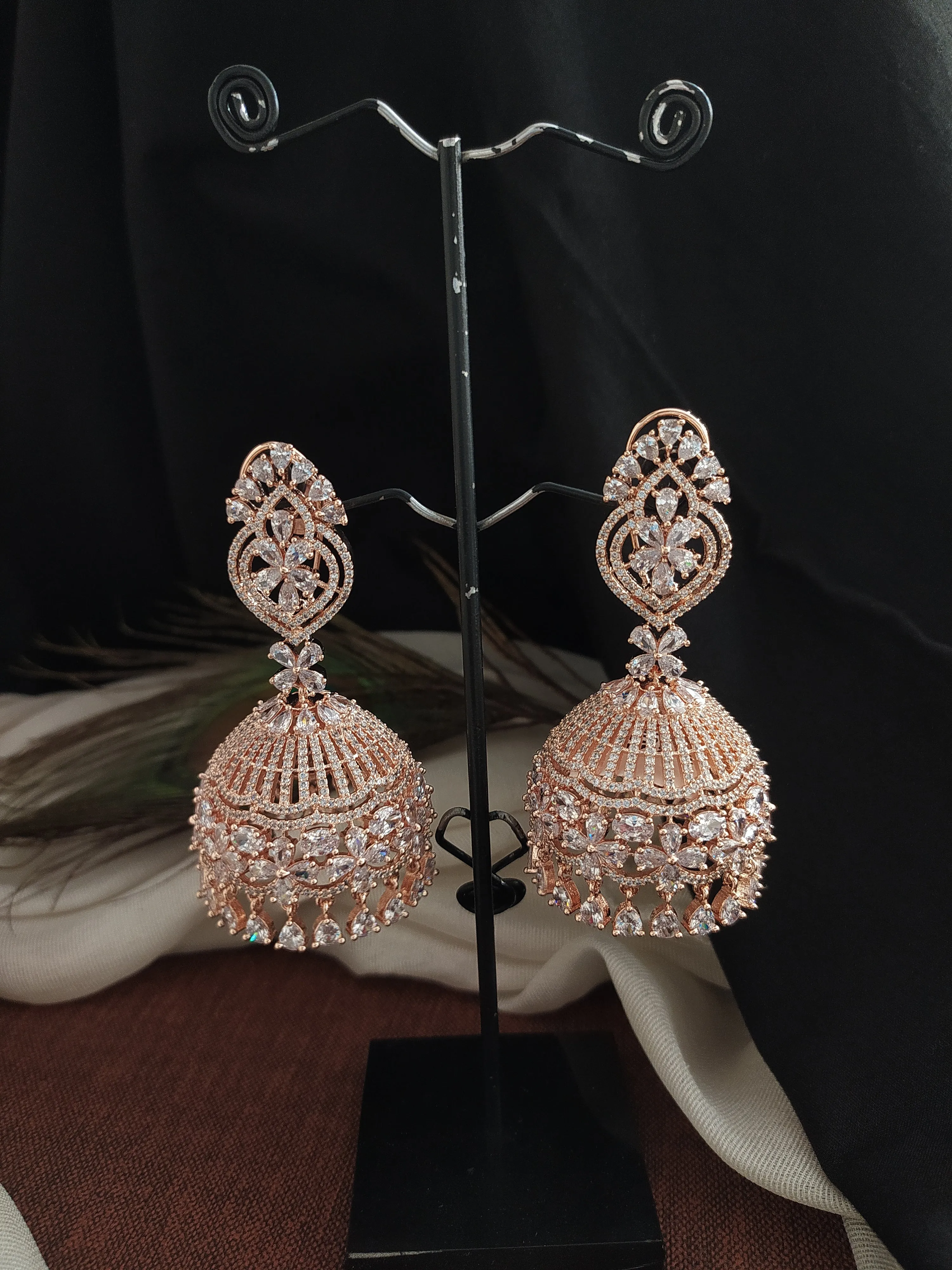 Radiant Bridal Jhumki Earrings with Zircon Stones