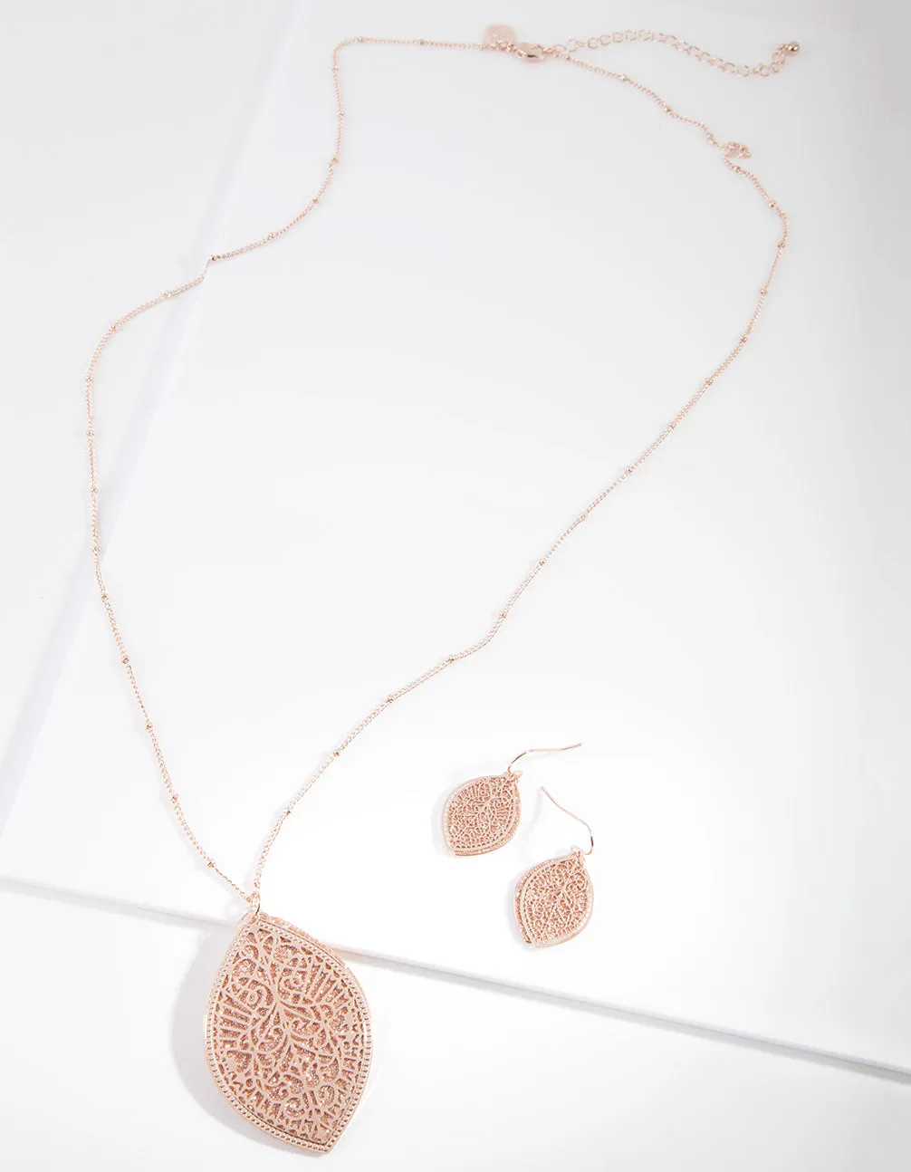 Rose Gold Glitter Leaf Jewellery Set