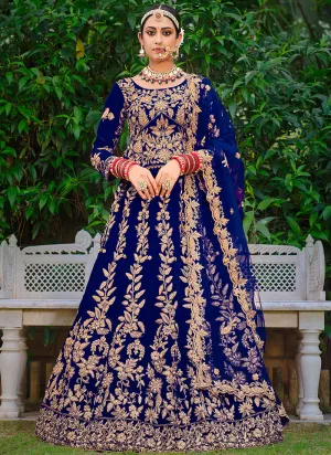 Royal Blue Cording Zari Embroidery Wedding Lehenga Choli