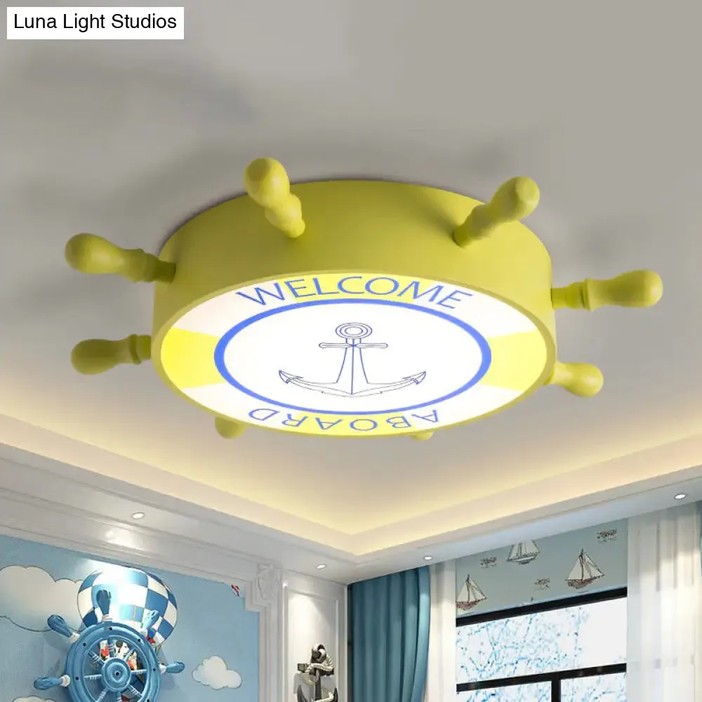 Rudder Flush Ceiling Light: Acrylic LED Bedroom Fixture in Blue/Yellow