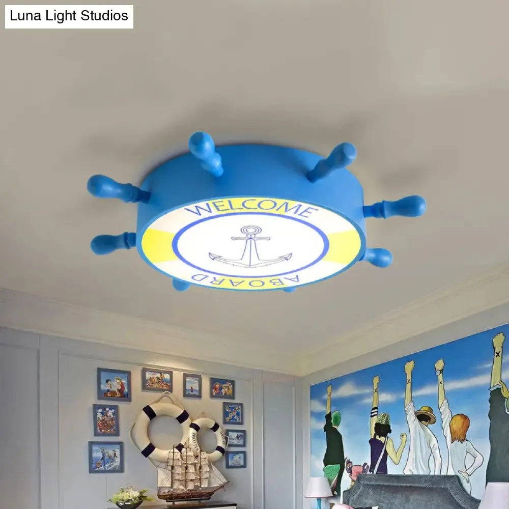 Rudder Flush Ceiling Light: Acrylic LED Bedroom Fixture in Blue/Yellow