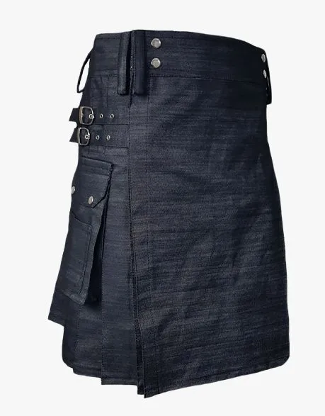 SMART BLACK DENIM KILT FIT FOR MENS