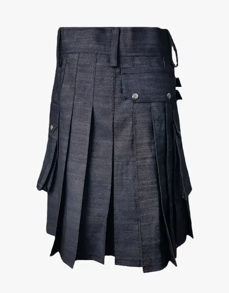 SMART BLACK DENIM KILT FIT FOR MENS