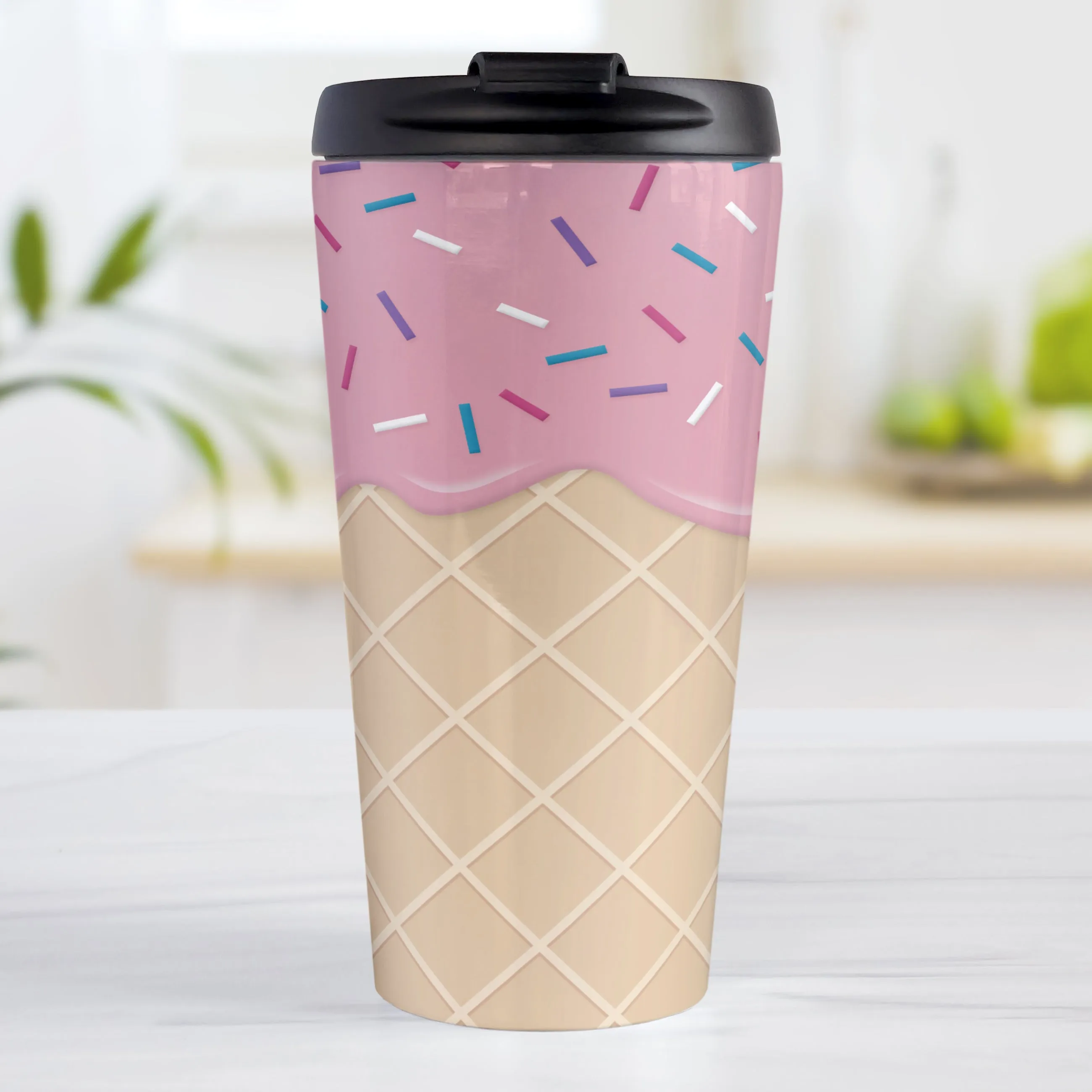 Strawberry Ice Cream Waffle Cone Travel Mug