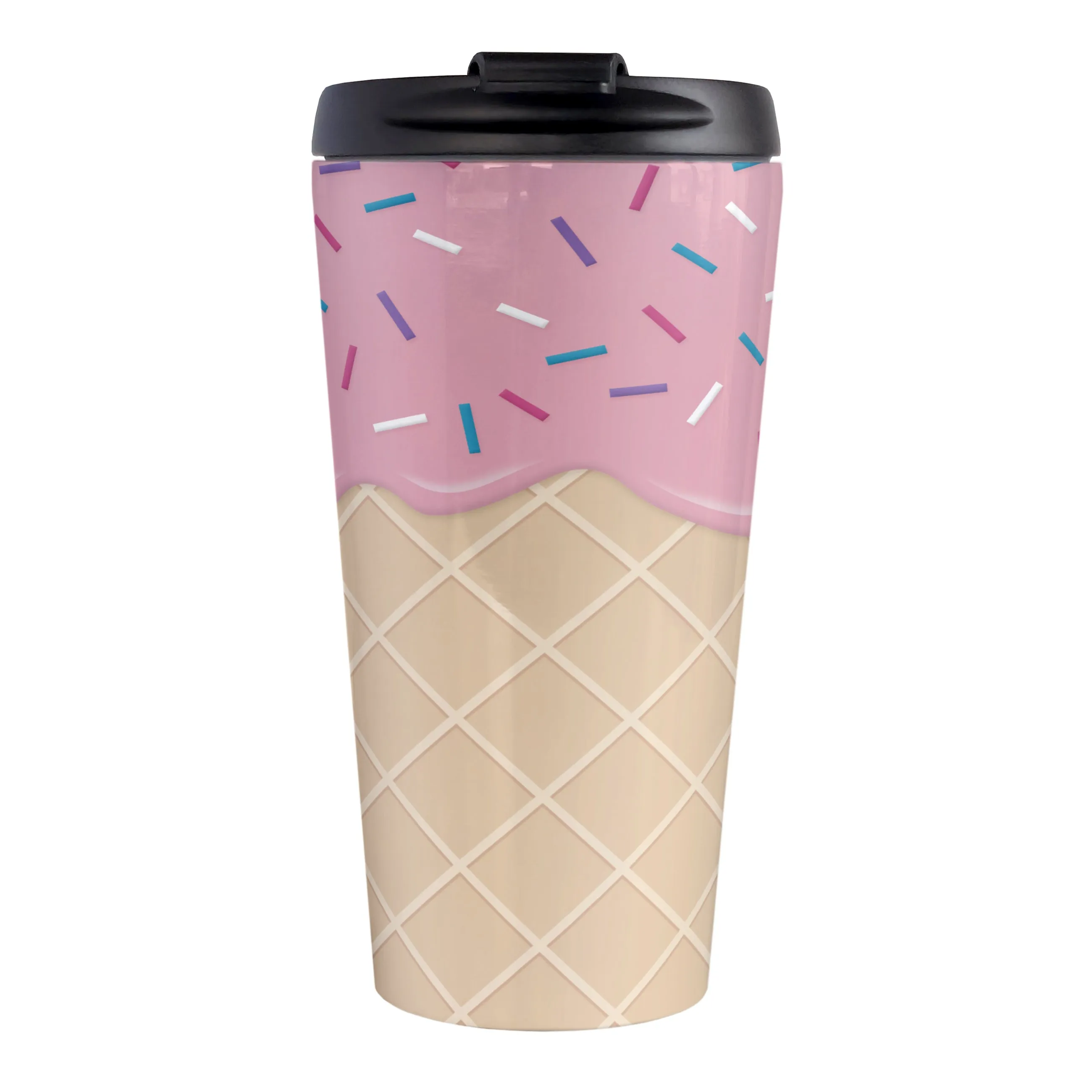 Strawberry Ice Cream Waffle Cone Travel Mug