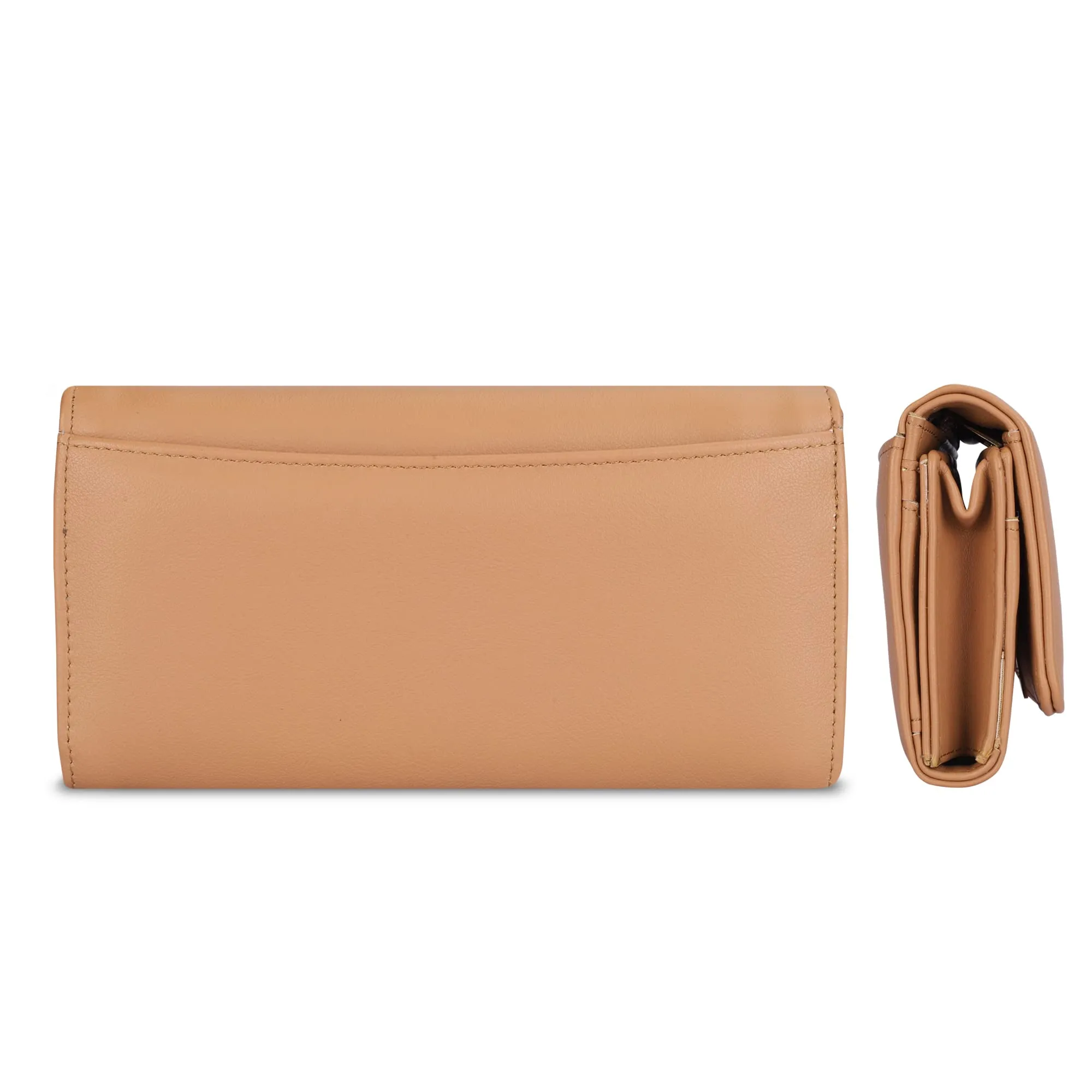 THE CLOWNFISH FashionFinesse Collection Faux Leather Bi-Fold Womens Wallet Clutch Ladies Purse with Multiple Card Slots (Light Brown)