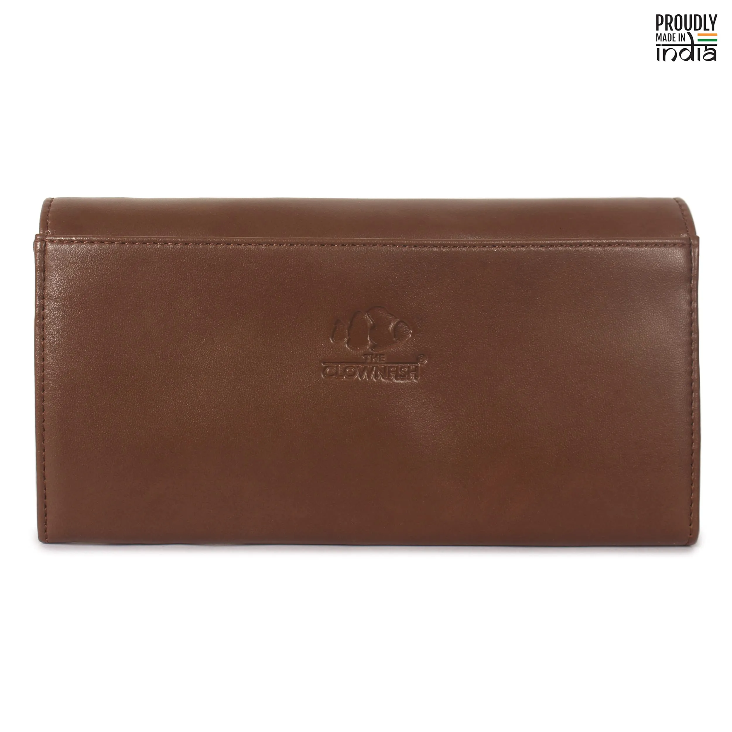 THE CLOWNFISH Laura Collection Womens Wallet Clutch Ladies Purse with multiple card slots (Brown)