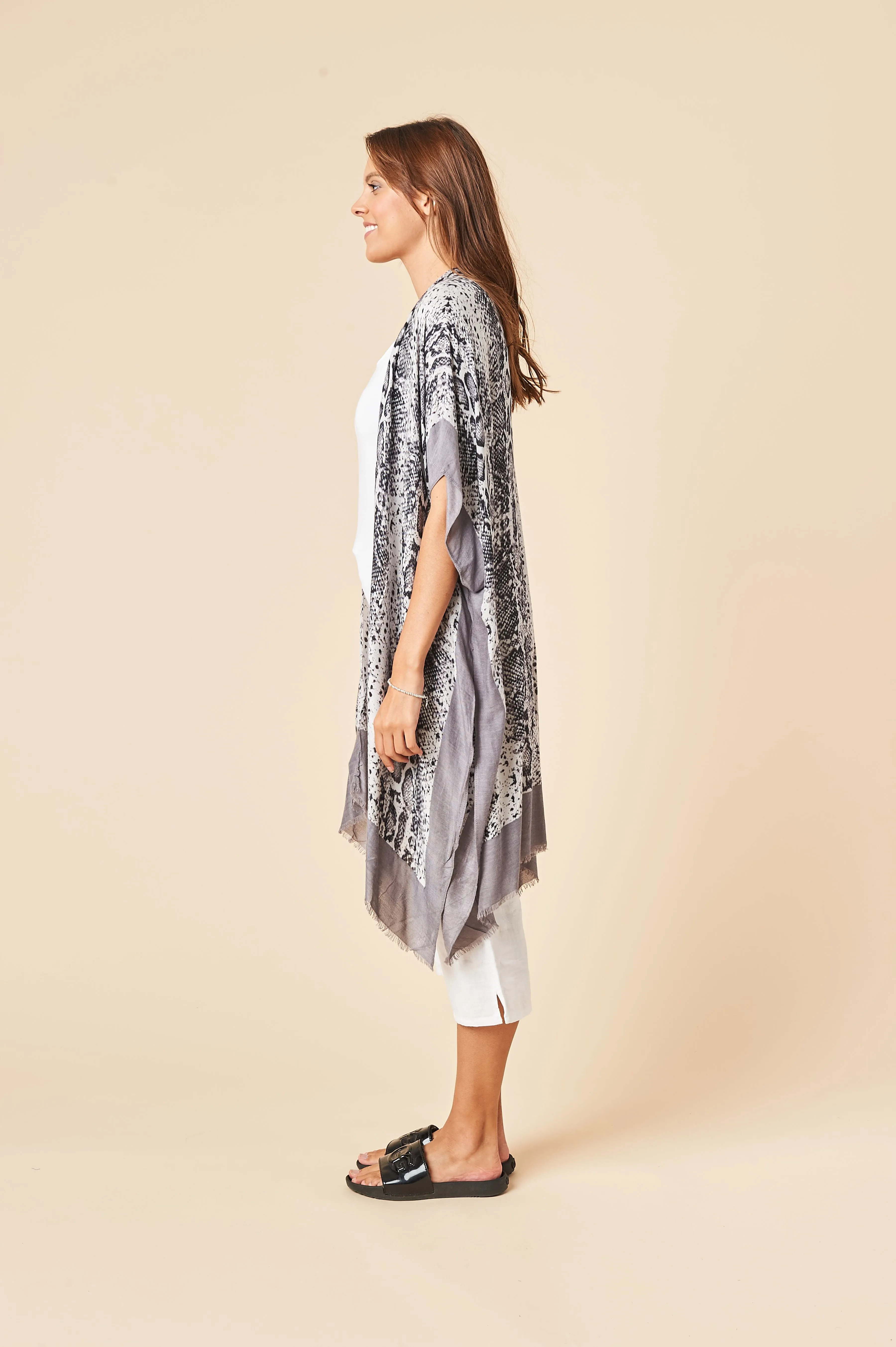 THE SNAKE PRINT KIMONO IN STALE GREY