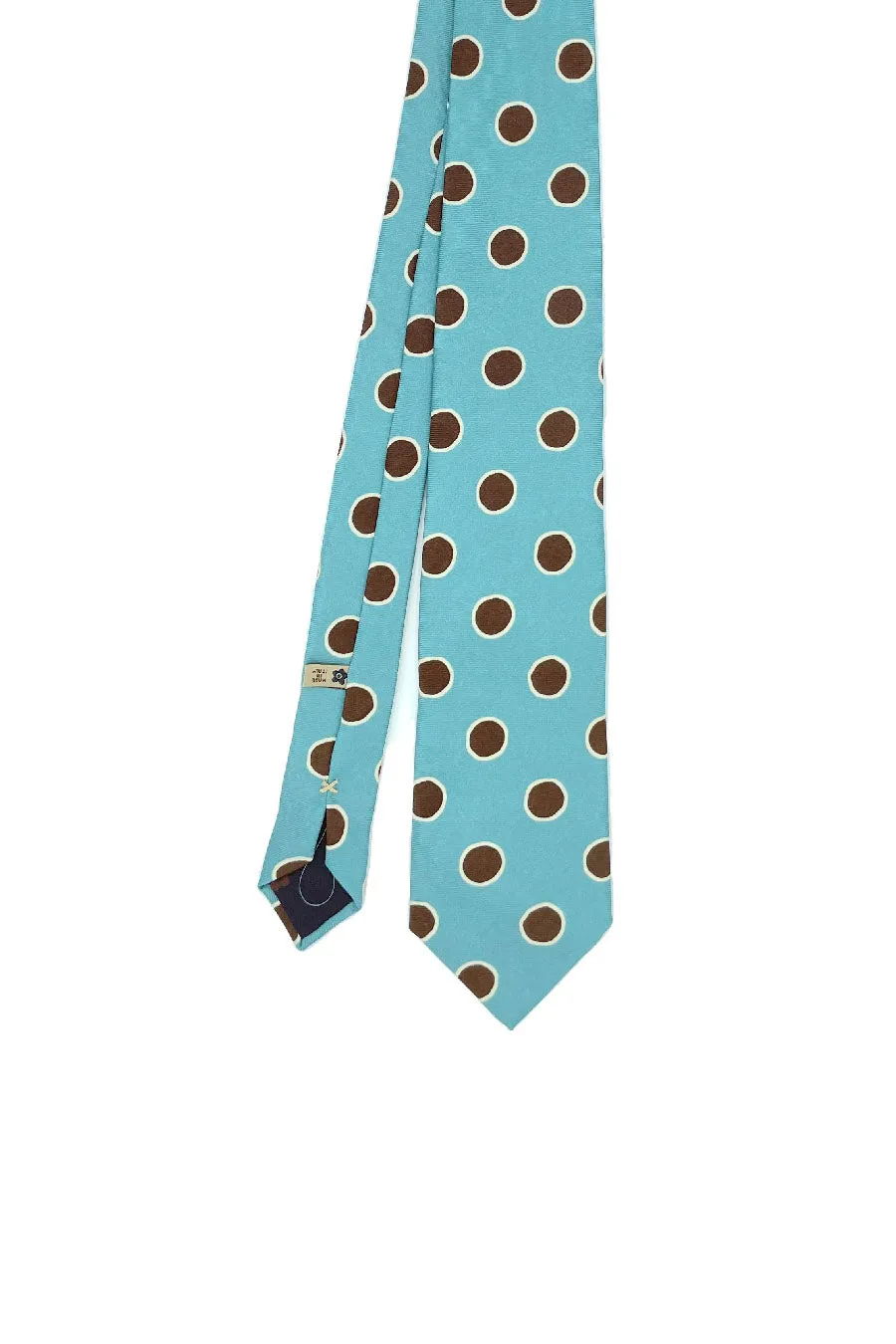 TOKYO - Light blue macro brown dots printed silk tie