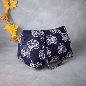 Weekender Travel Bag Black Colour with White Bicycle Design.