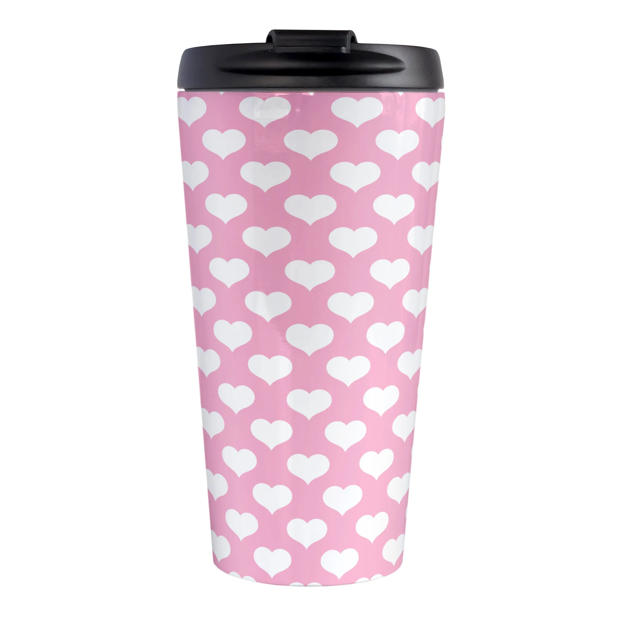 White Hearts Pattern Pink Travel Mug