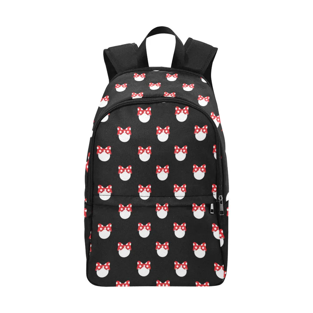 White Polka Dot Red Bow Fabric Backpack