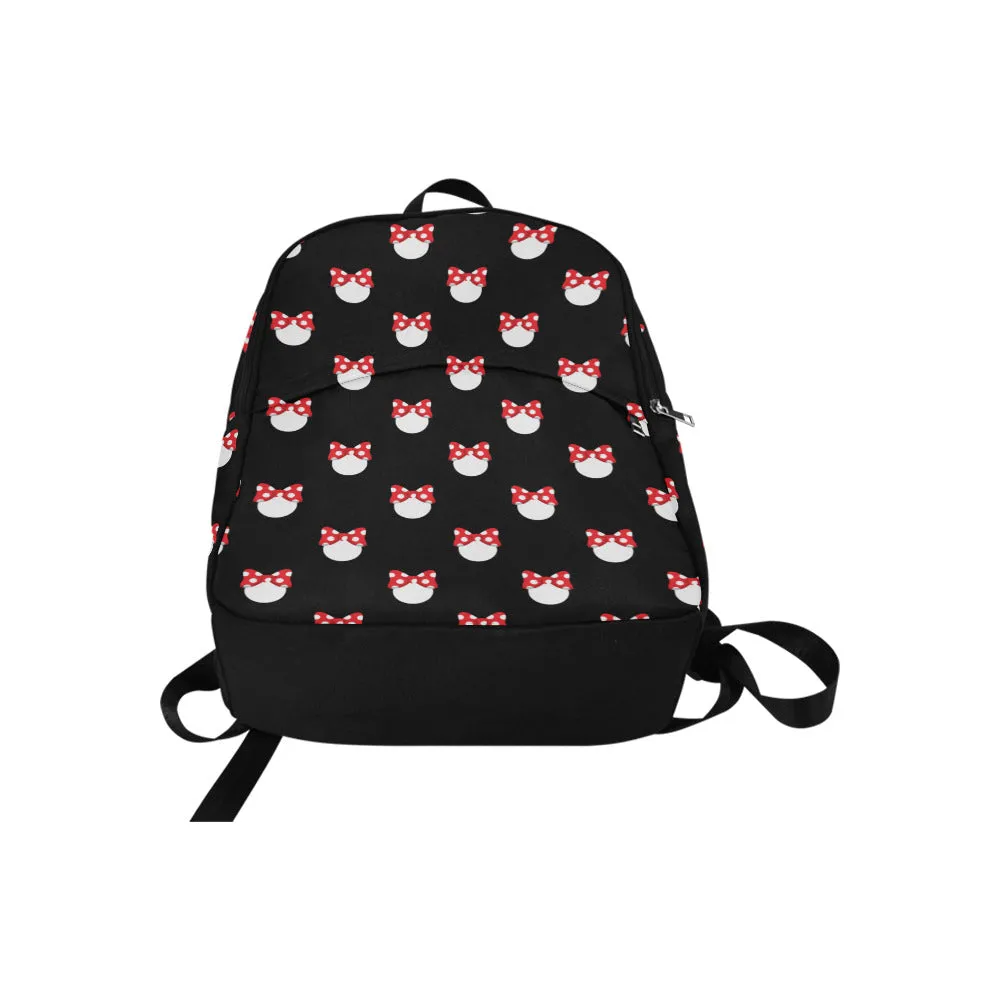 White Polka Dot Red Bow Fabric Backpack