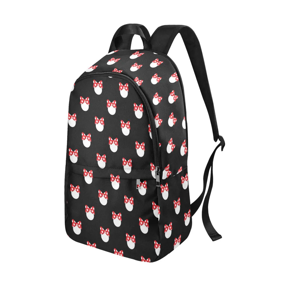 White Polka Dot Red Bow Fabric Backpack