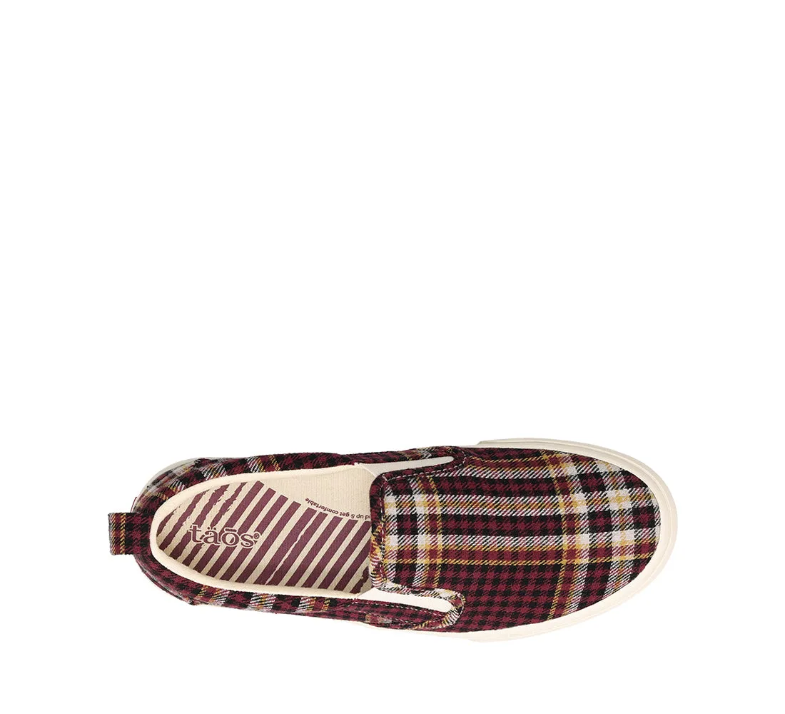 Women's Taos Rubber Soul Color: Burgundy Plaid