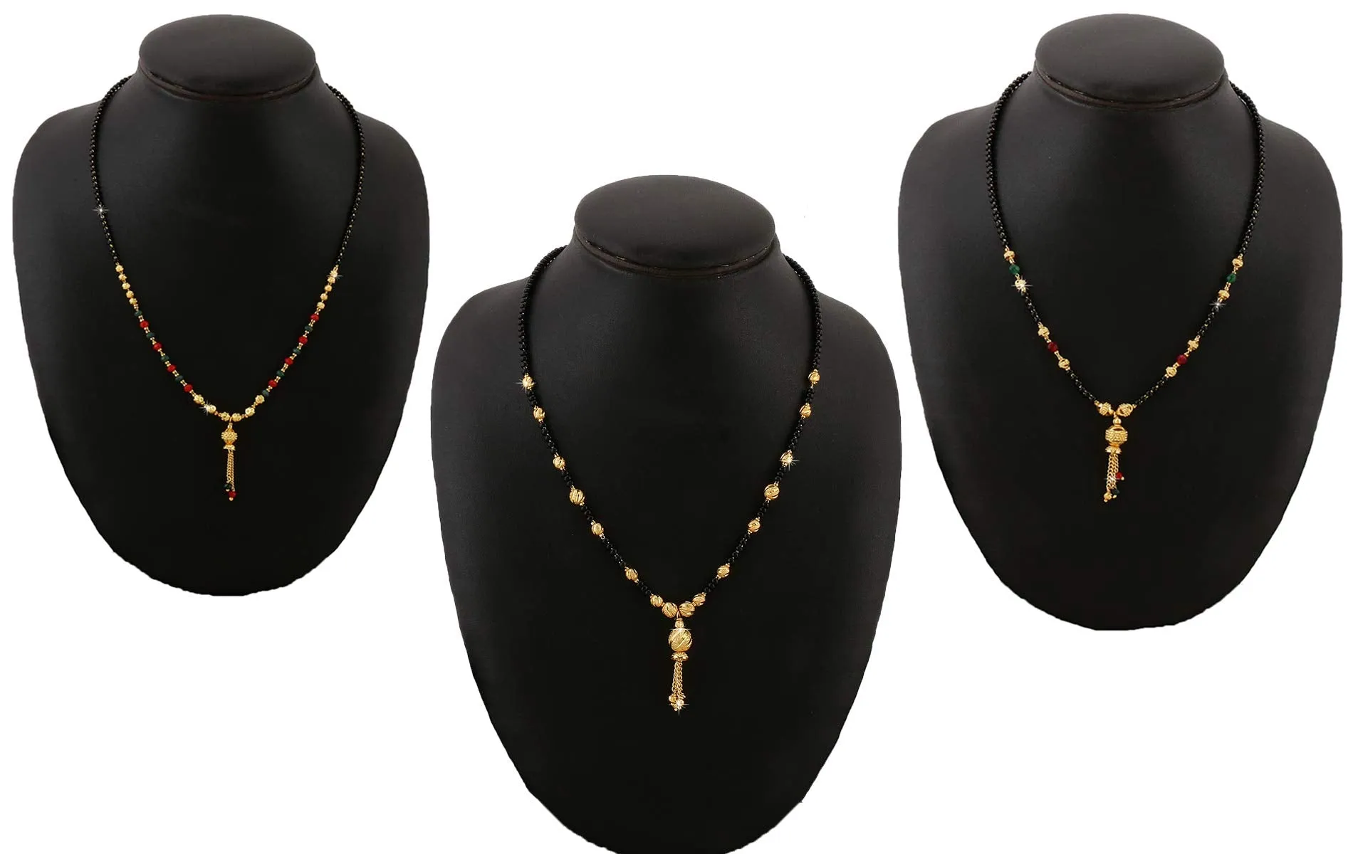 Yellow Chimes Mangalsutra for Women Combo of 3 PCs Ethnic Traditional Gold Plated Black Beads Mangal Sutra Pendant Necklace for Women and Girls.