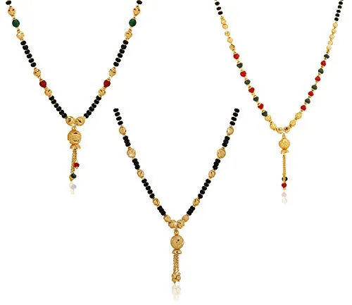 Yellow Chimes Mangalsutra for Women Combo of 3 PCs Ethnic Traditional Gold Plated Black Beads Mangal Sutra Pendant Necklace for Women and Girls.