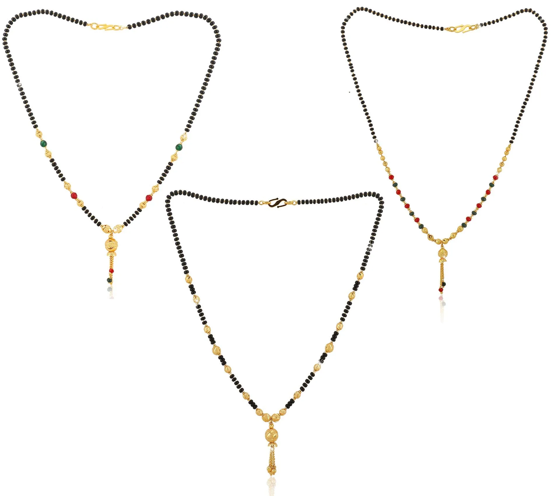 Yellow Chimes Mangalsutra for Women Combo of 3 PCs Ethnic Traditional Gold Plated Black Beads Mangal Sutra Pendant Necklace for Women and Girls.