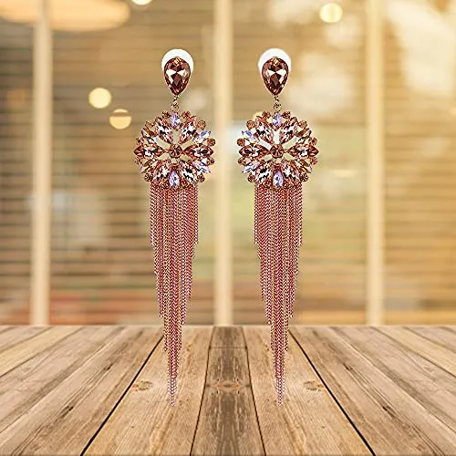 YouBella Jewellery Earrings For Women Crystal Tassel Handmade Earrings For Girls And Women (Peach)