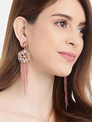 YouBella Jewellery Earrings For Women Crystal Tassel Handmade Earrings For Girls And Women (Peach)