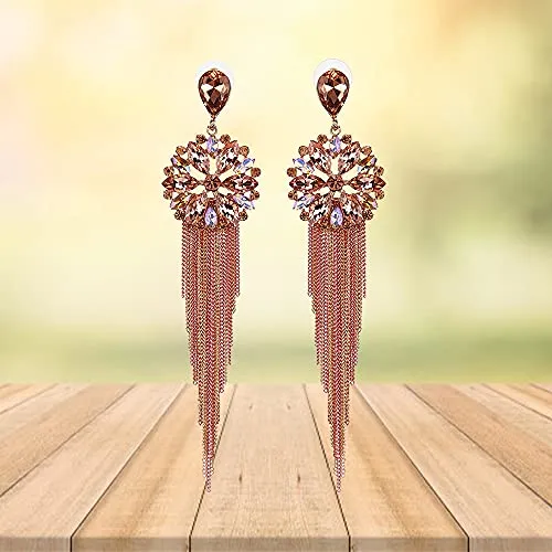 YouBella Jewellery Earrings For Women Crystal Tassel Handmade Earrings For Girls And Women (Peach)